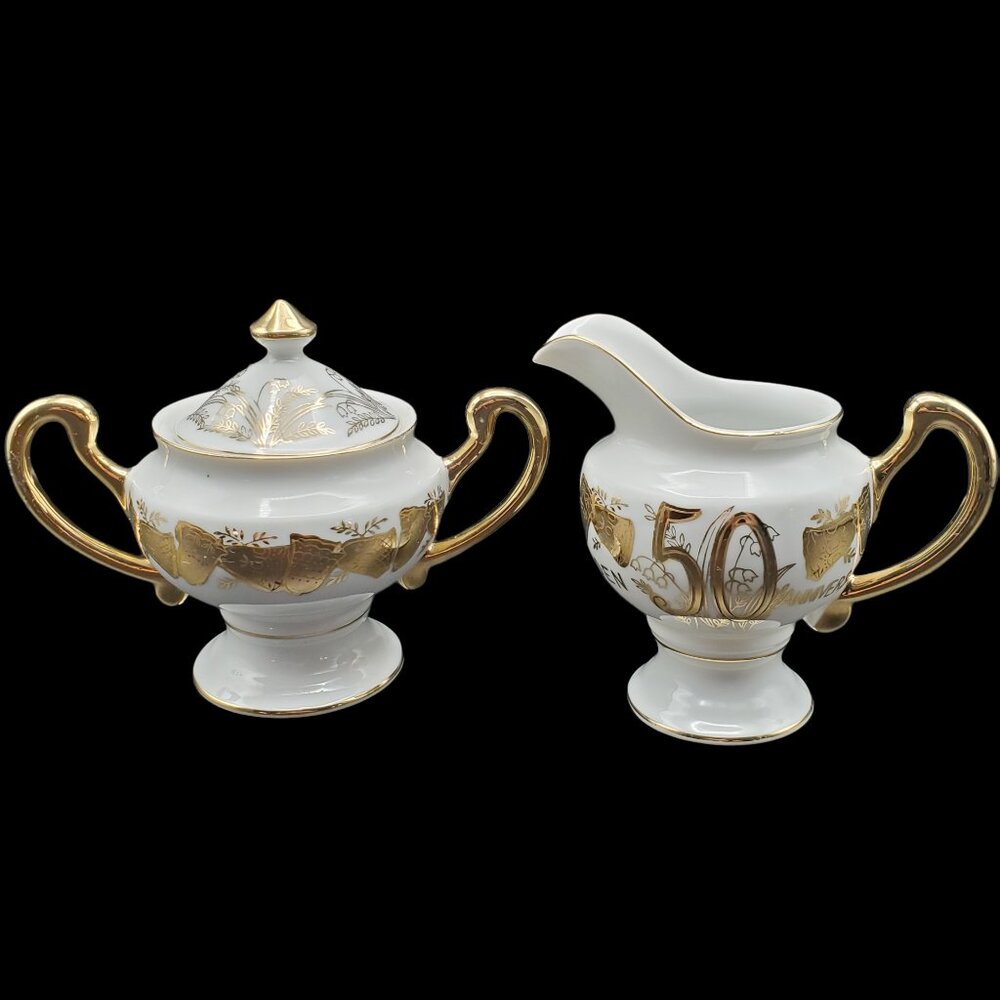 Norcrest Japan Creamer Sugar Bowl with Lid Set Coffee Tea 50th Anniversary L 257